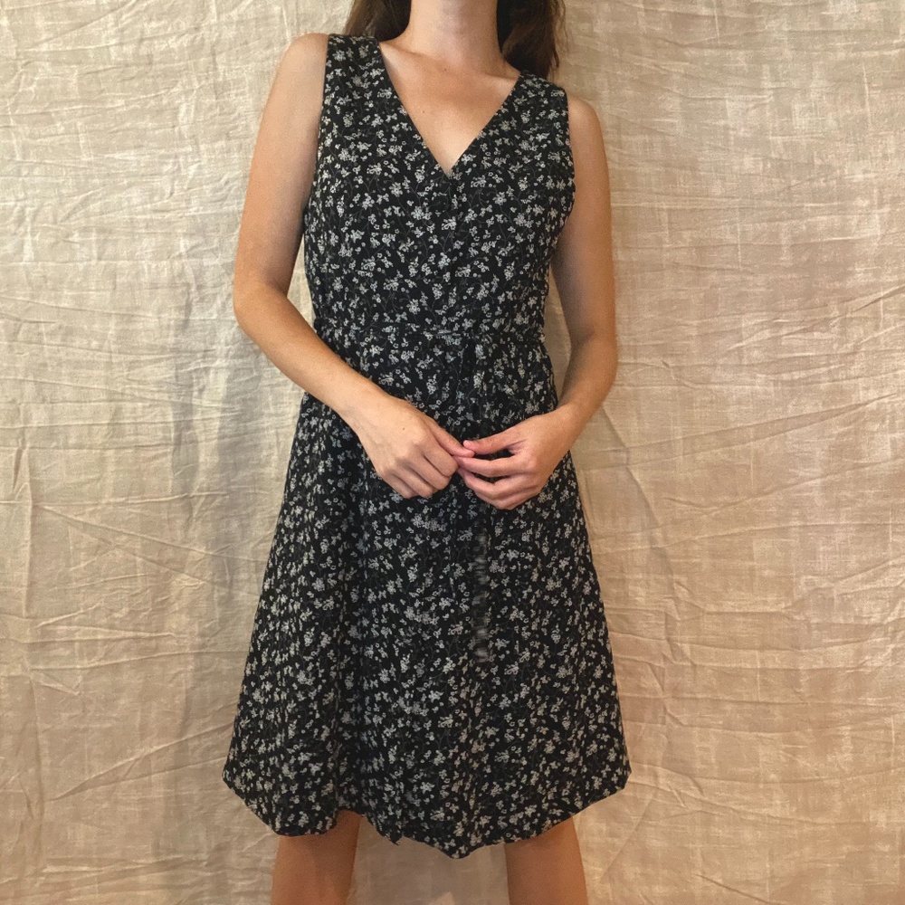 Vintage Floral Printed Tie Dress